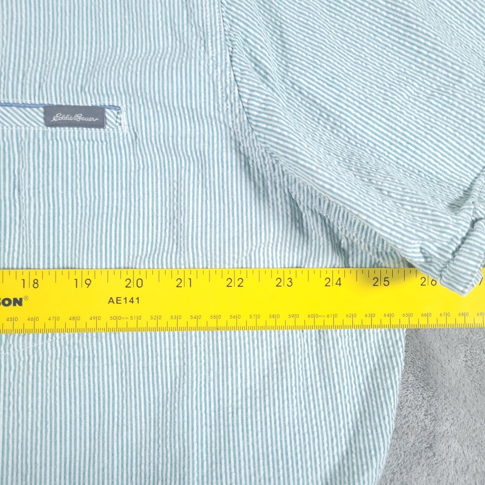 Eddie Bauer Shirt Mens 2XL Green Seersucker Short Sleeve Button Up Classic Fit - Picture 5 of 10